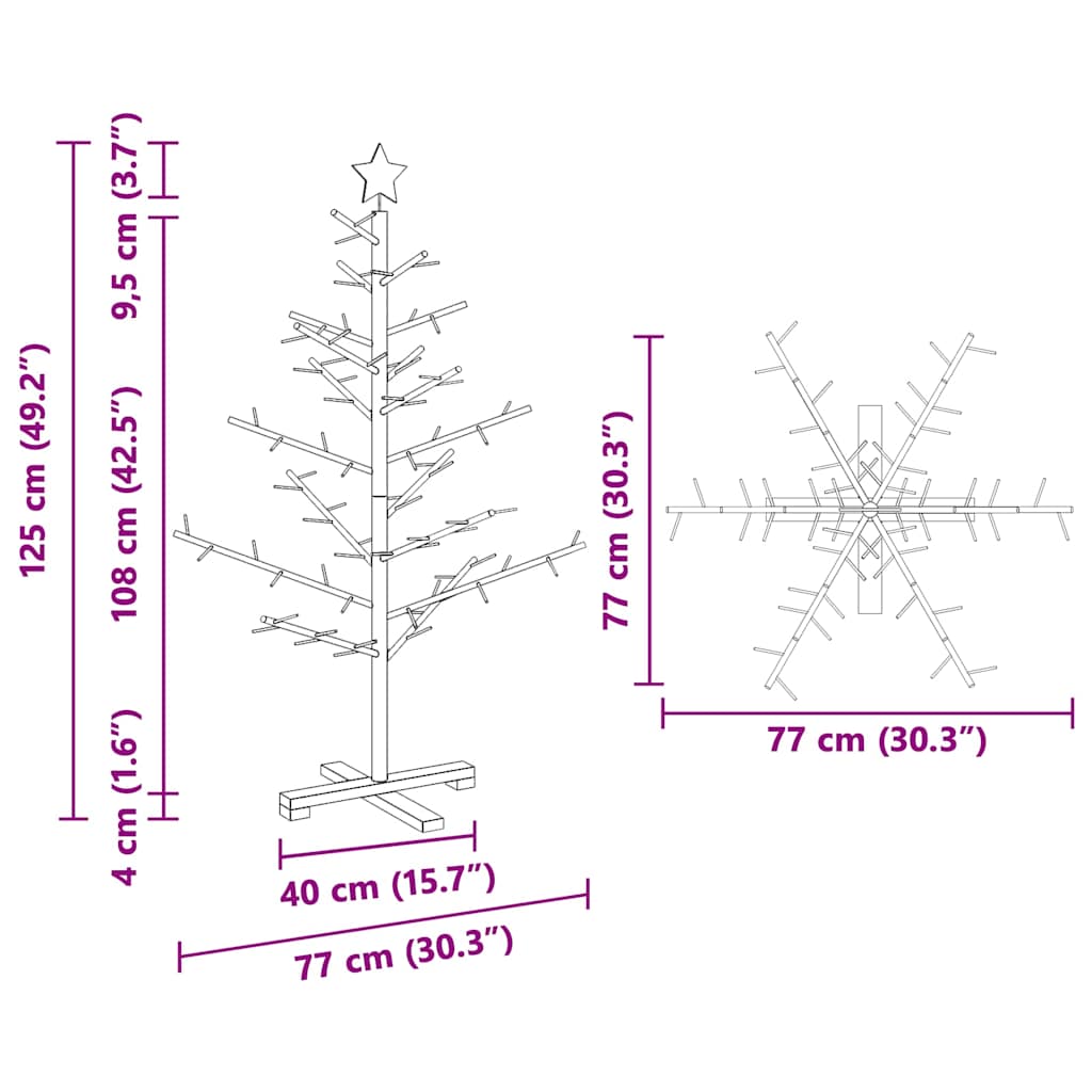 Árbol de Navidad de madera Marrón 125 cm Madera maciza de pino