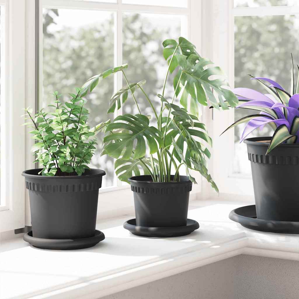Maceta Redonda para Flores 24 pcs Negro Ø 12,5 x 10 cm Plástico