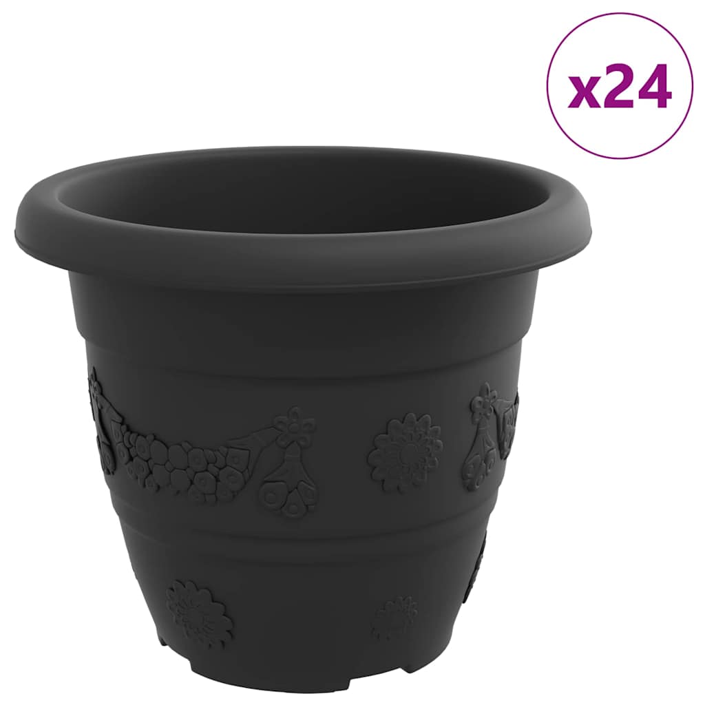 Maceta Redonda para Flores 24 pcs Negro Ø 22 x 18 cm Plástico