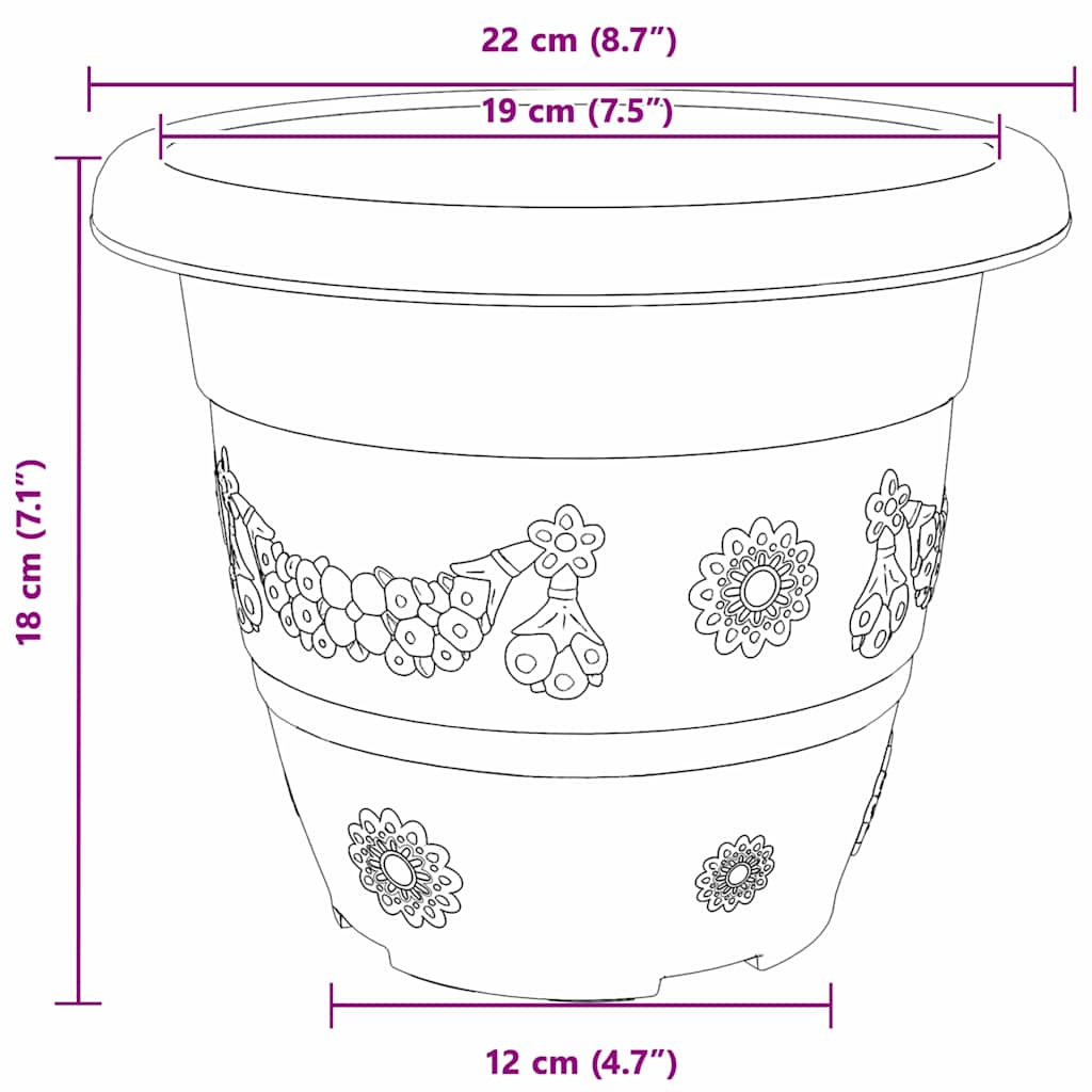 Maceta Redonda para Flores 24 pcs Negro Ø 22 x 18 cm Plástico