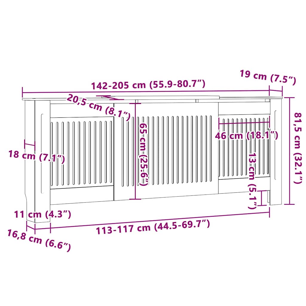 Cubierta de Radiador 2 pcs 205 x 20,5 x 81,5cm