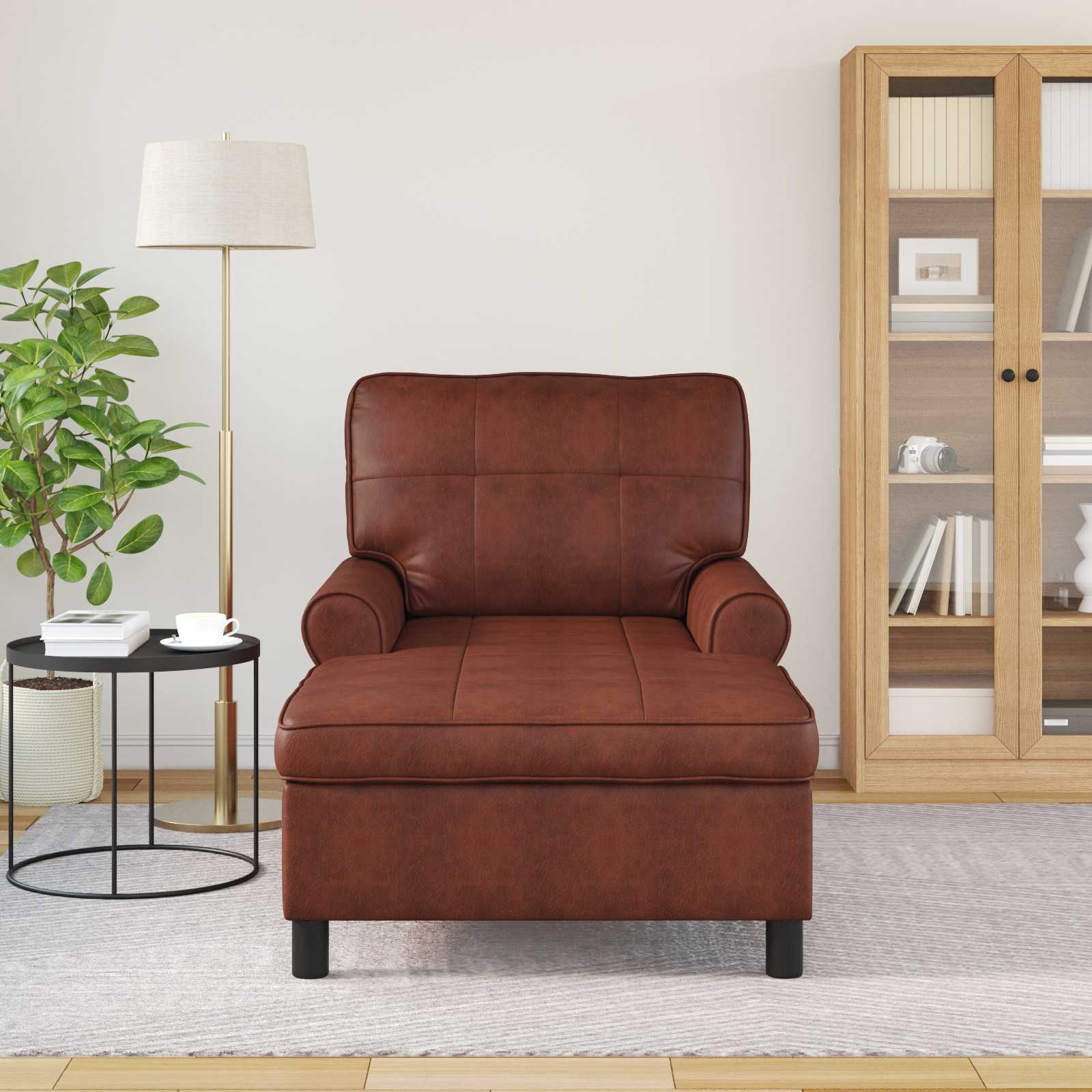 Sillón reclinable con cojín Marrón Brillante 91 x 157 x 91 cm