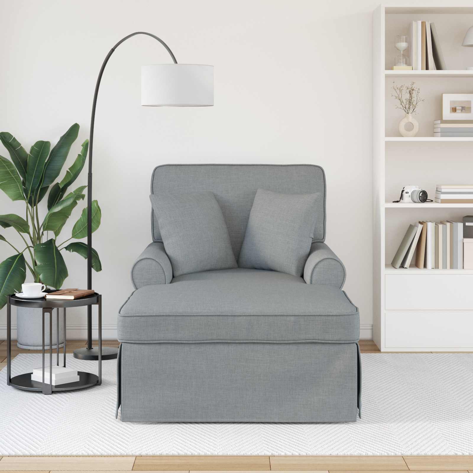 Chaise Lounge con Falda con cojín 3 pcs Gris Claro tela