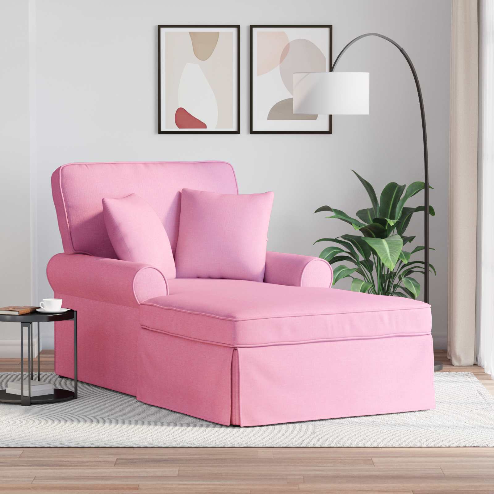 Chaise Lounge con Falda con cojín 3 pcs Gris Claro tela