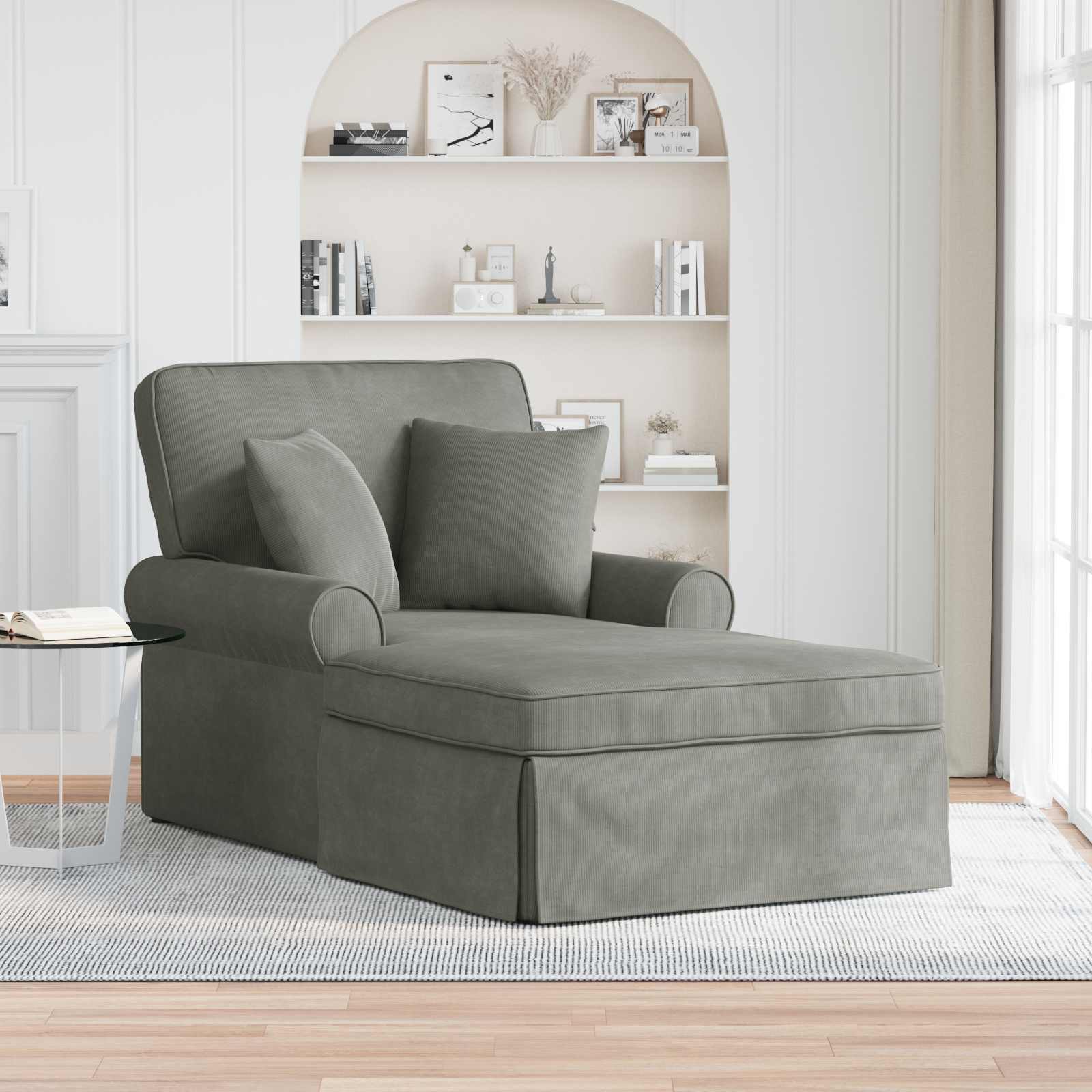 Dark Gray Corduroy 3-piece Skirted Chaise Lounge