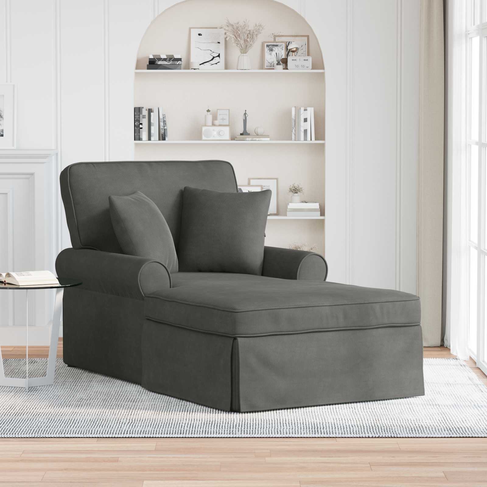 Chaise Lounge con Falda 3 pcs Gris oscuro Tela de Pana