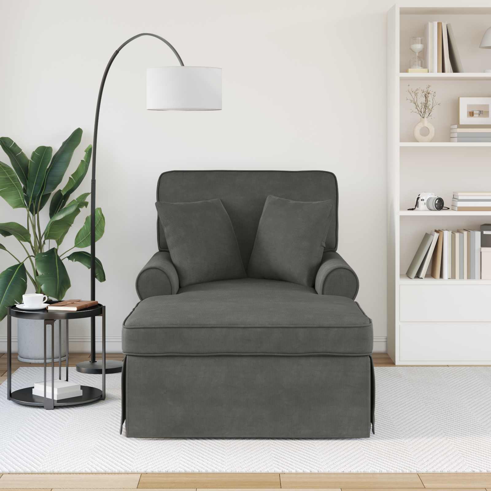 Chaise Lounge con Falda 3 pcs Gris oscuro Tela de Pana
