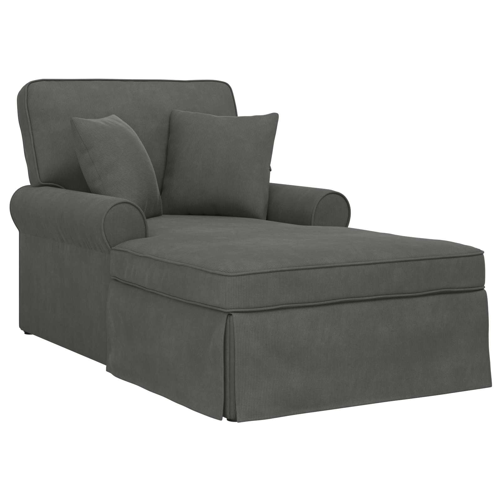 Chaise Lounge con Falda 3 pcs Gris oscuro Tela de Pana