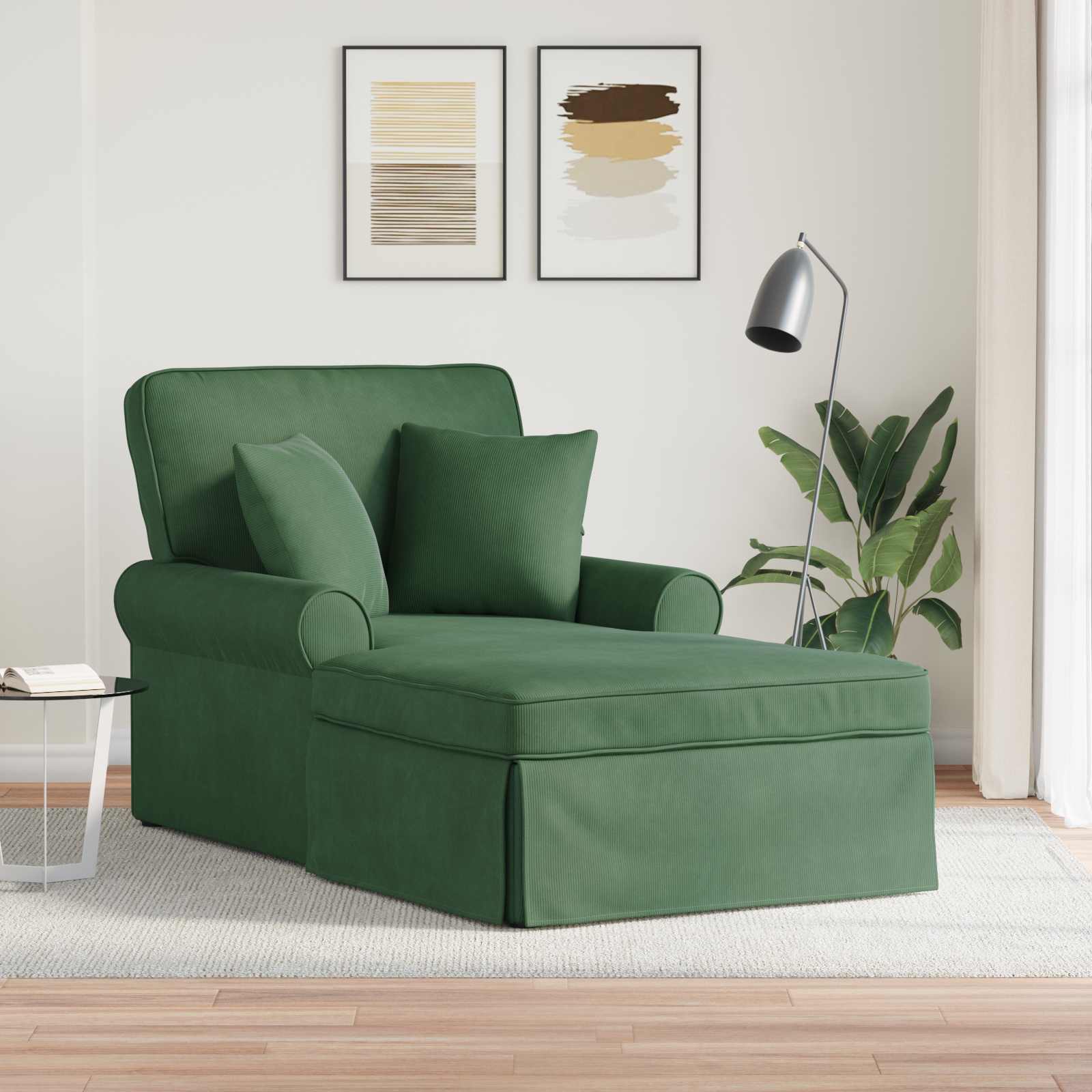 Dark Gray Corduroy 3-piece Skirted Chaise Lounge