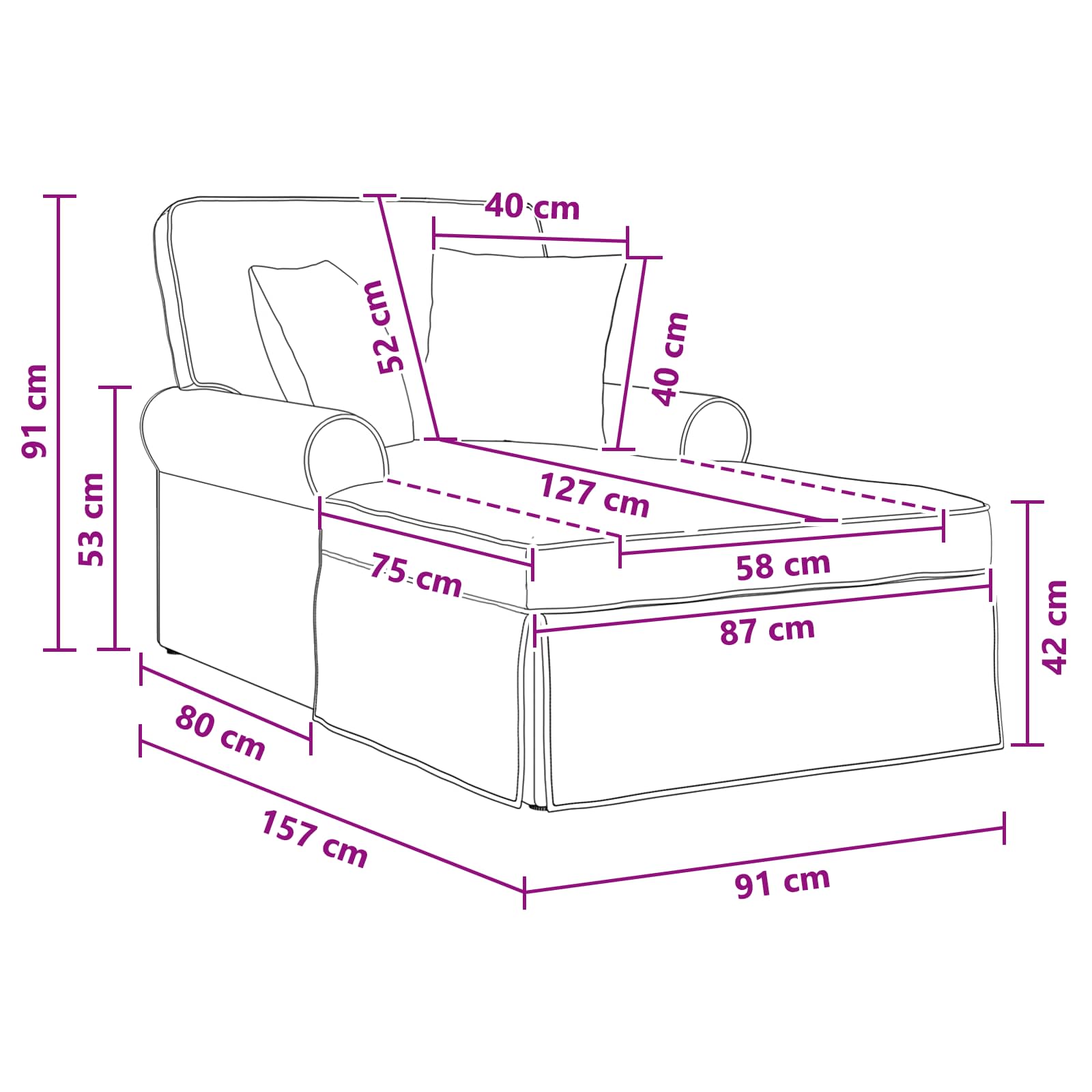 Chaise Lounge con Falda con cojín Arena 157 x 91 x 91 cm ARES