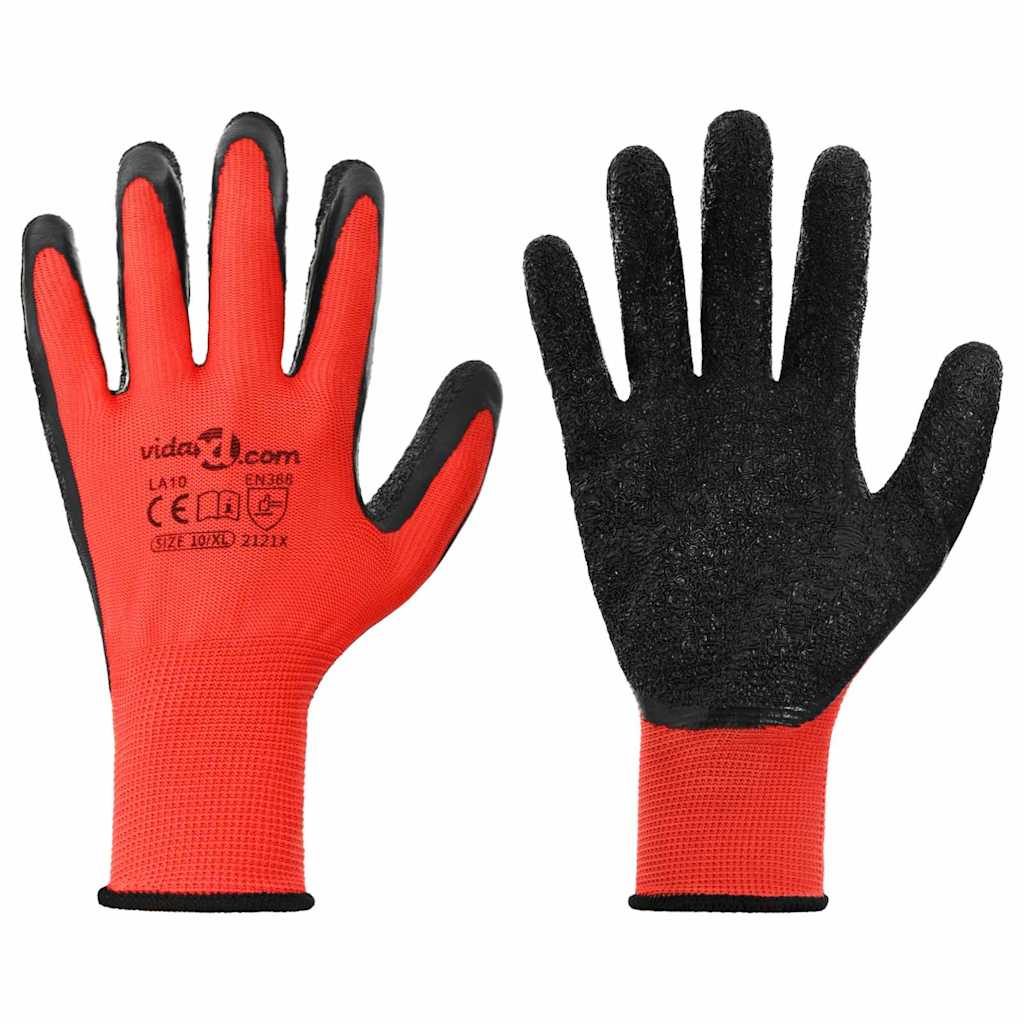 Guantes de Trabajo 12 pcs Rojo y Negro 10 / xl