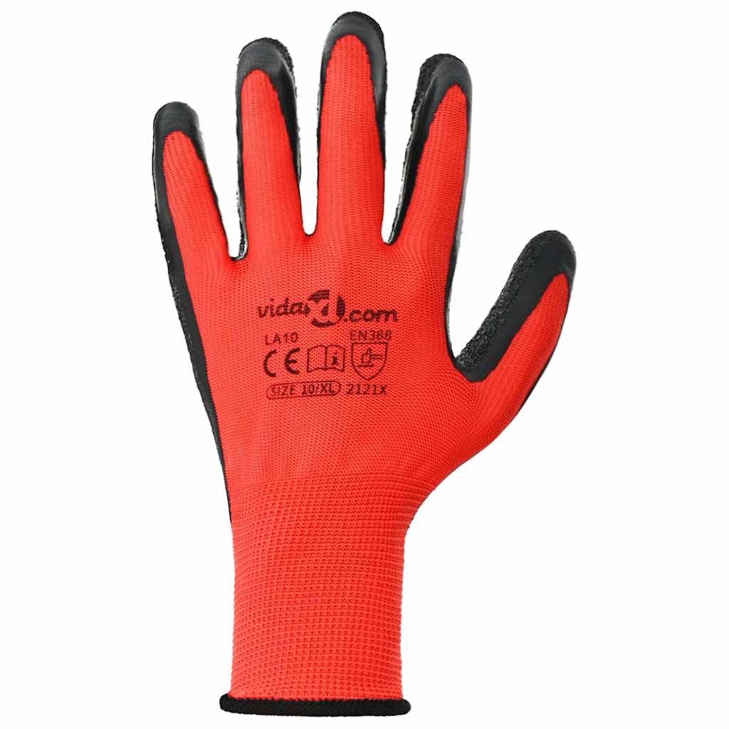 Guantes de Trabajo 12 pcs Rojo y Negro 10 / xl