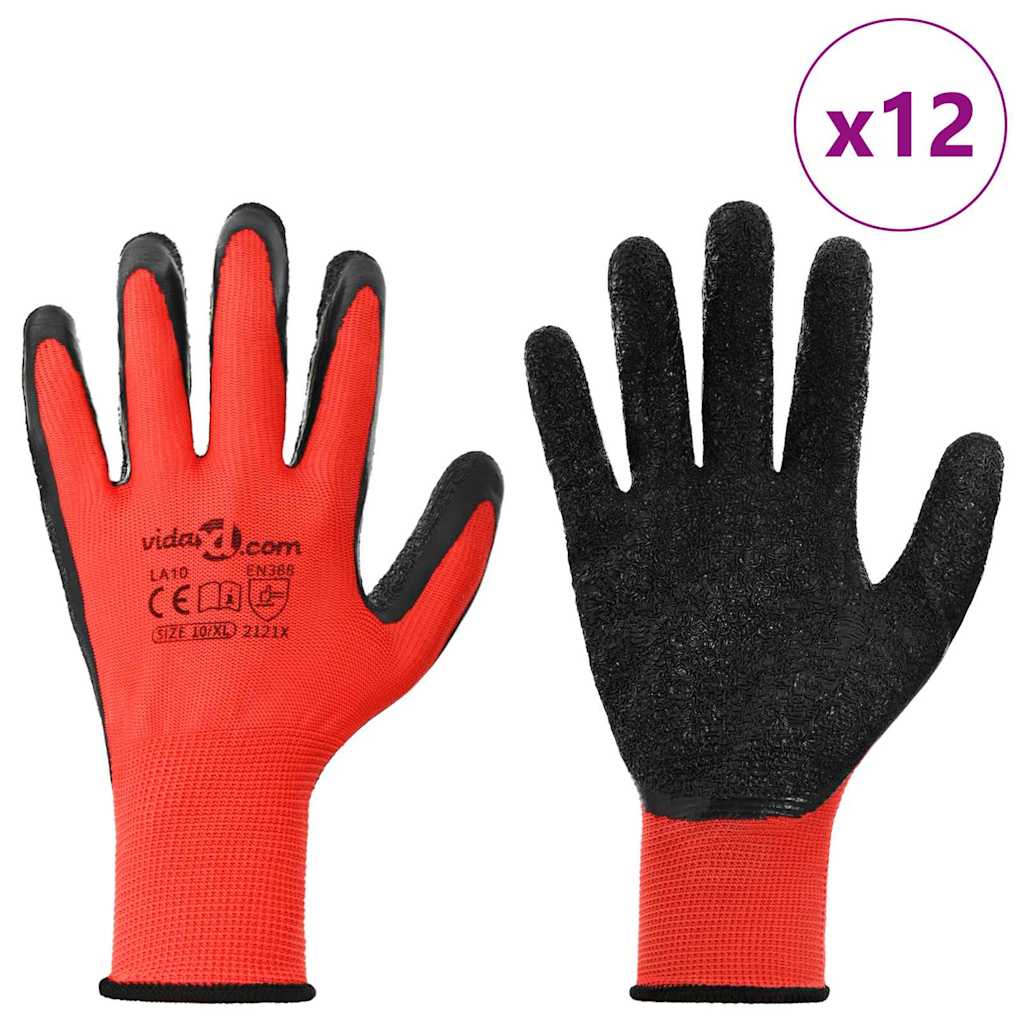 Guantes de Trabajo 12 pcs Rojo y Negro 10 / xl
