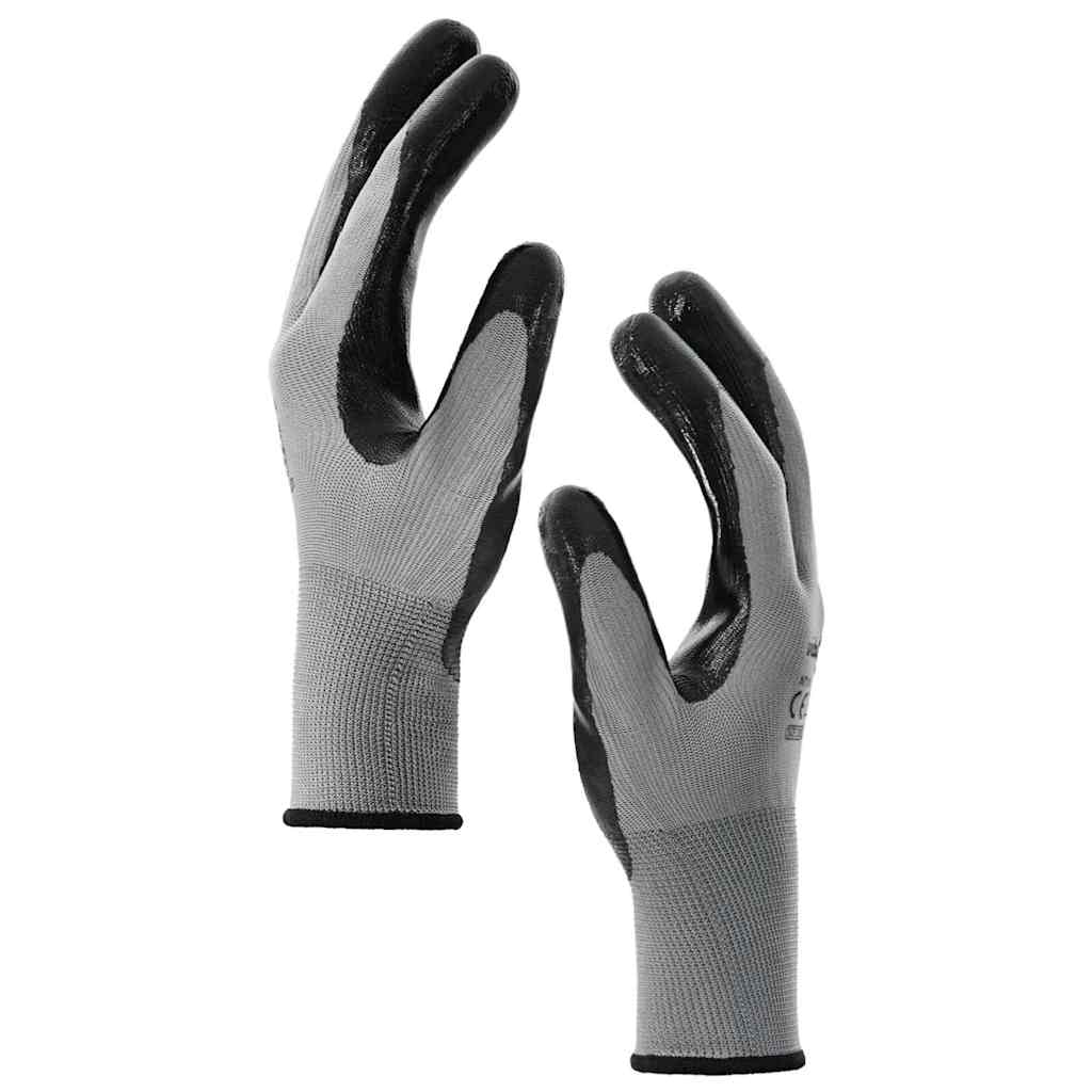 Guantes de Trabajo 12 pcs Gris y Negro 10 / xl Poliéster