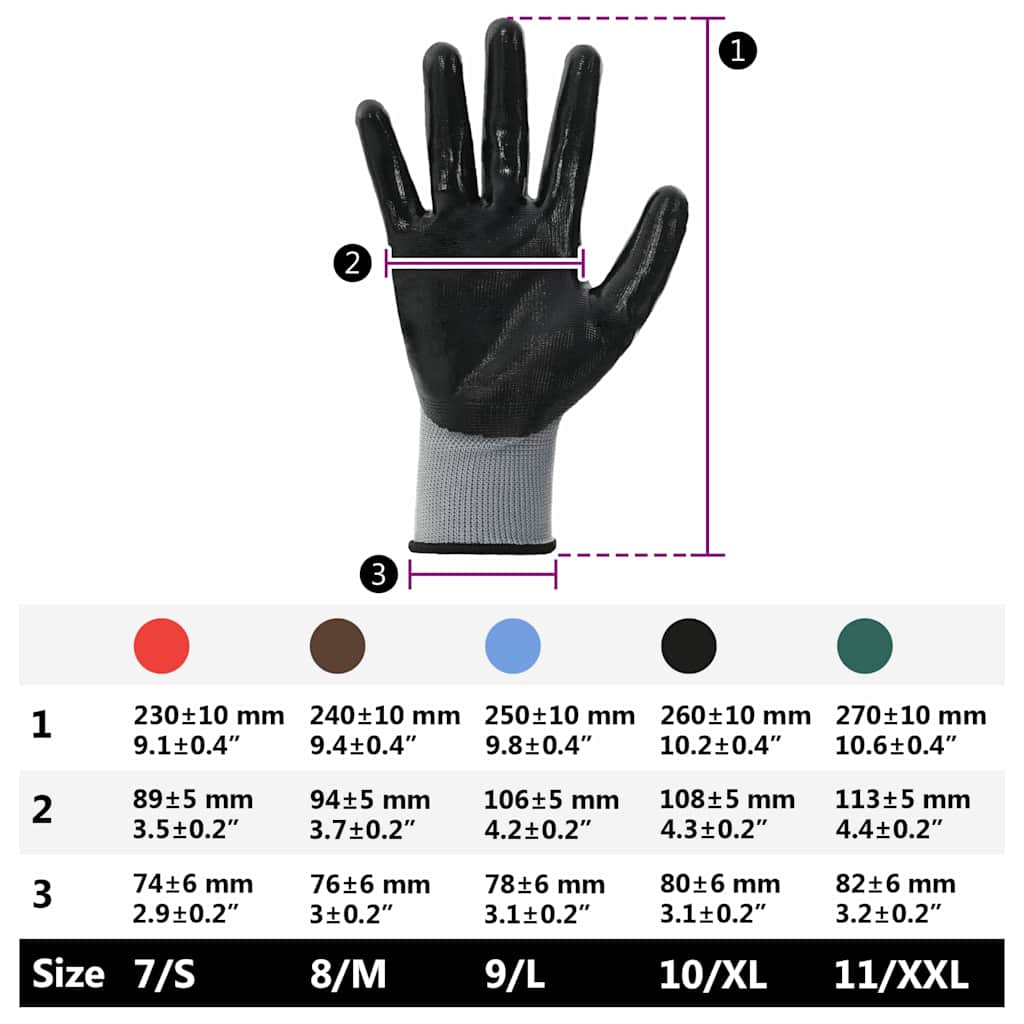 Guantes de Trabajo 12 pcs Gris y Negro 10 / xl Poliéster