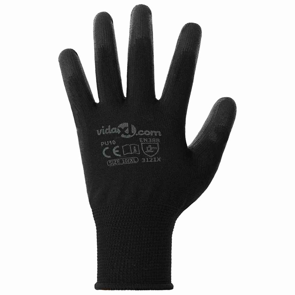 Guantes de Trabajo 12 pcs Negro 10 / xl Poliéster