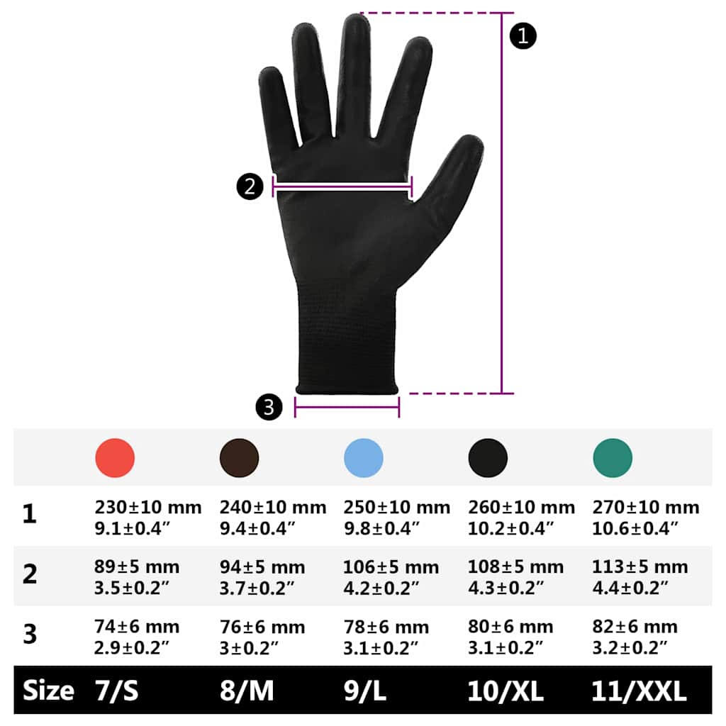 Guantes de Trabajo 12 pcs Negro 10 / xl Poliéster