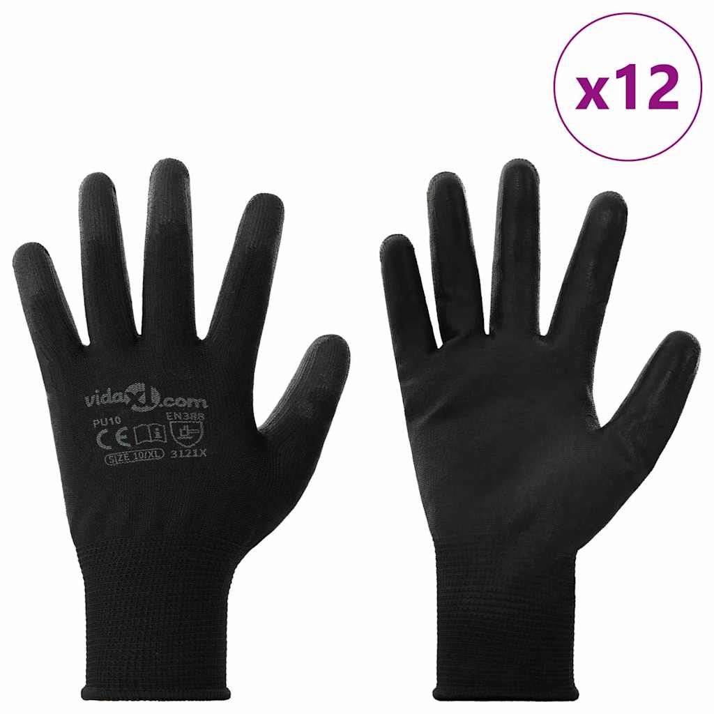 Guantes de Trabajo 12 pcs Negro 10 / xl Poliéster
