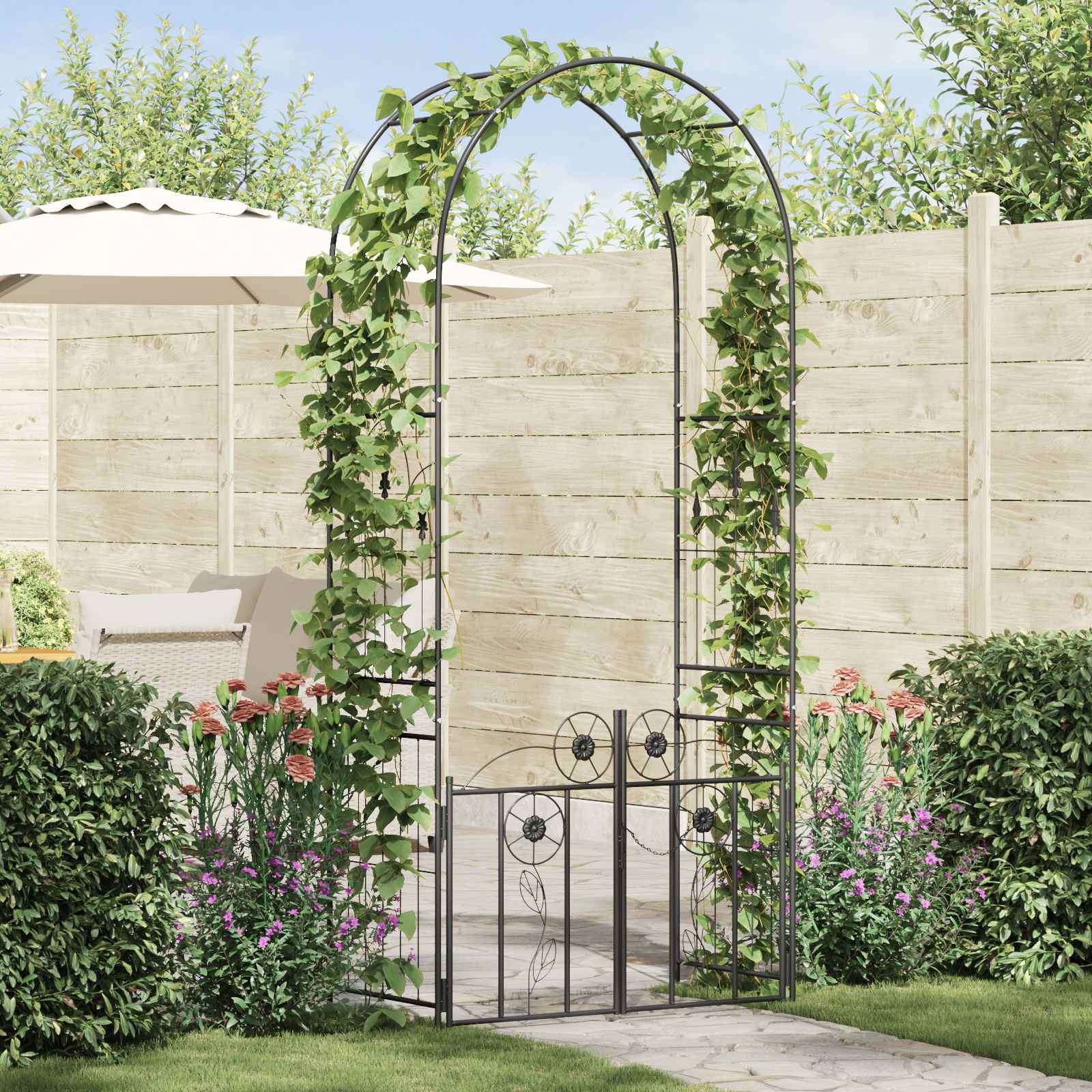 Arco de jardín con cerradura Negro 102 x 50 x 218 cm