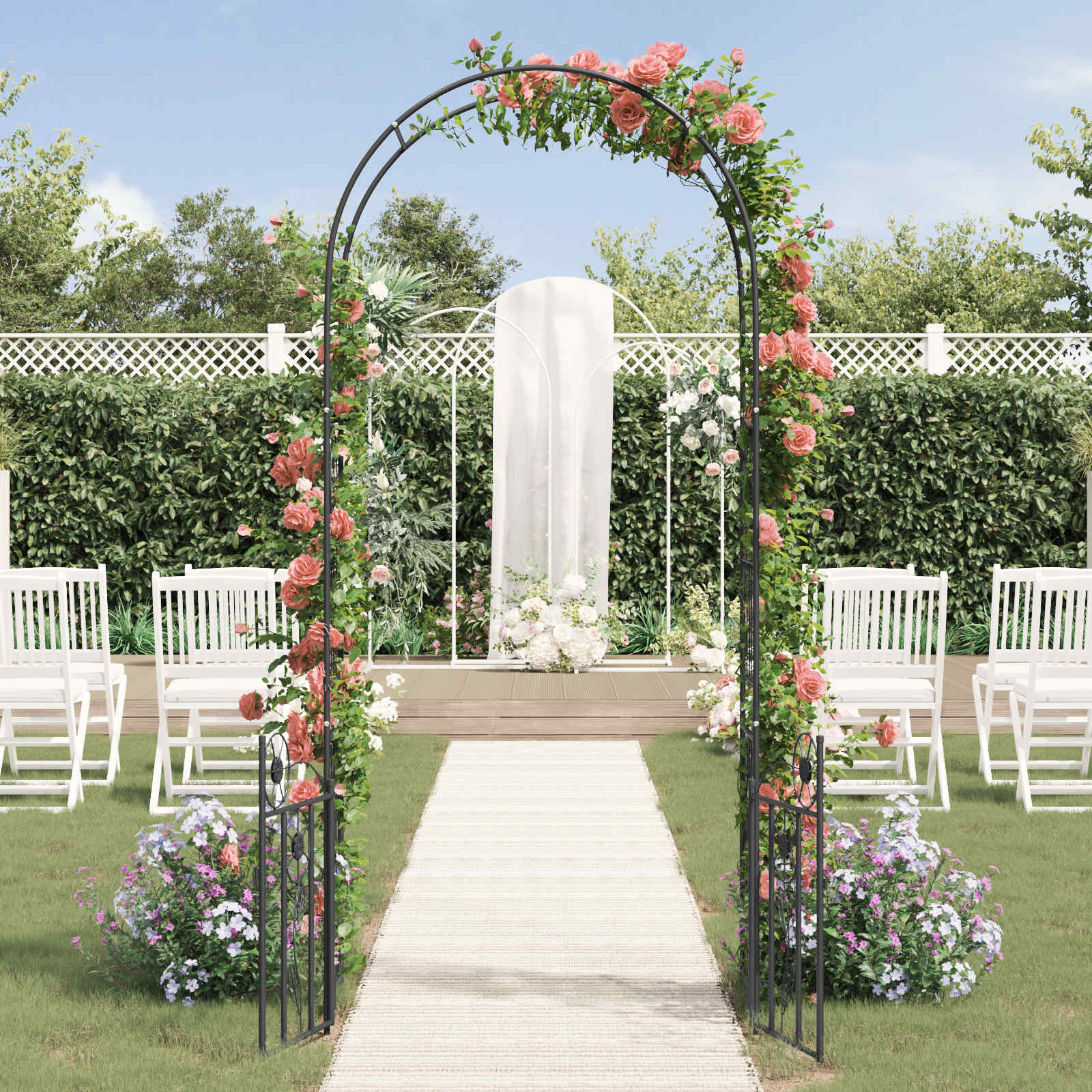 Arco de jardín con cerradura Negro 102 x 50 x 218 cm