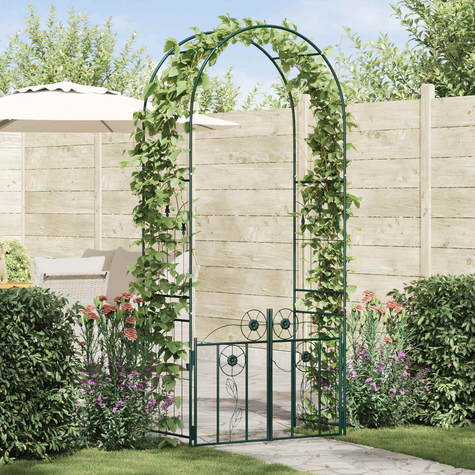 Arco de jardín con cerradura Negro 102 x 50 x 218 cm