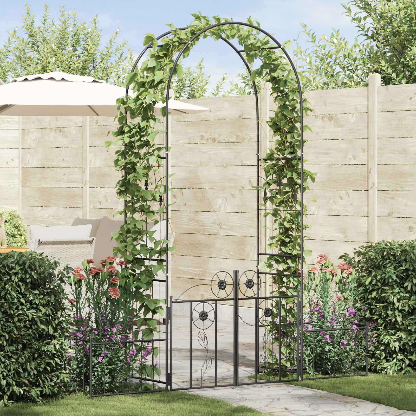 Arco de jardín con cerradura Negro 102 x 50 x 218 cm