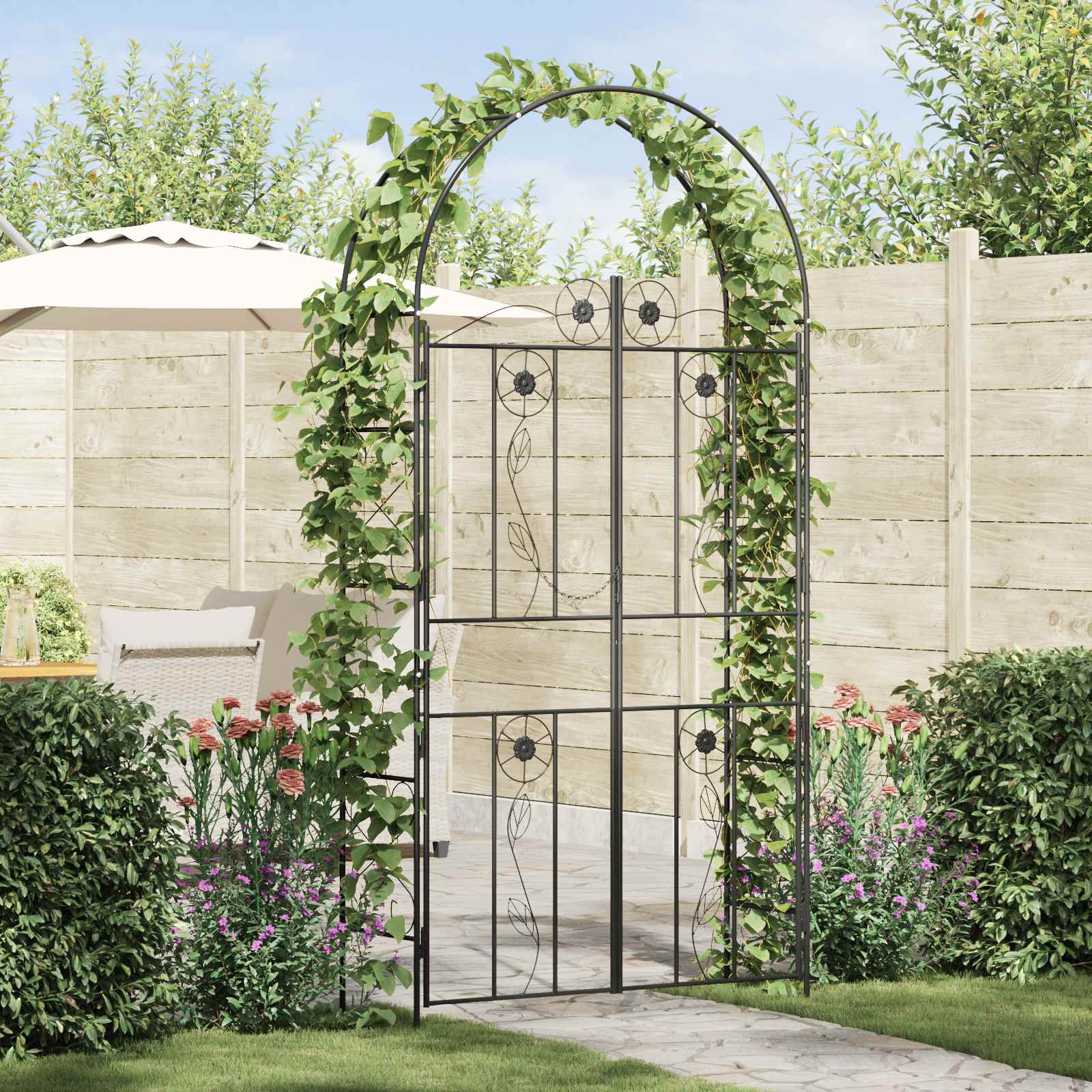 Arco de jardín Liso Negro 115 x 37 x 226 cm