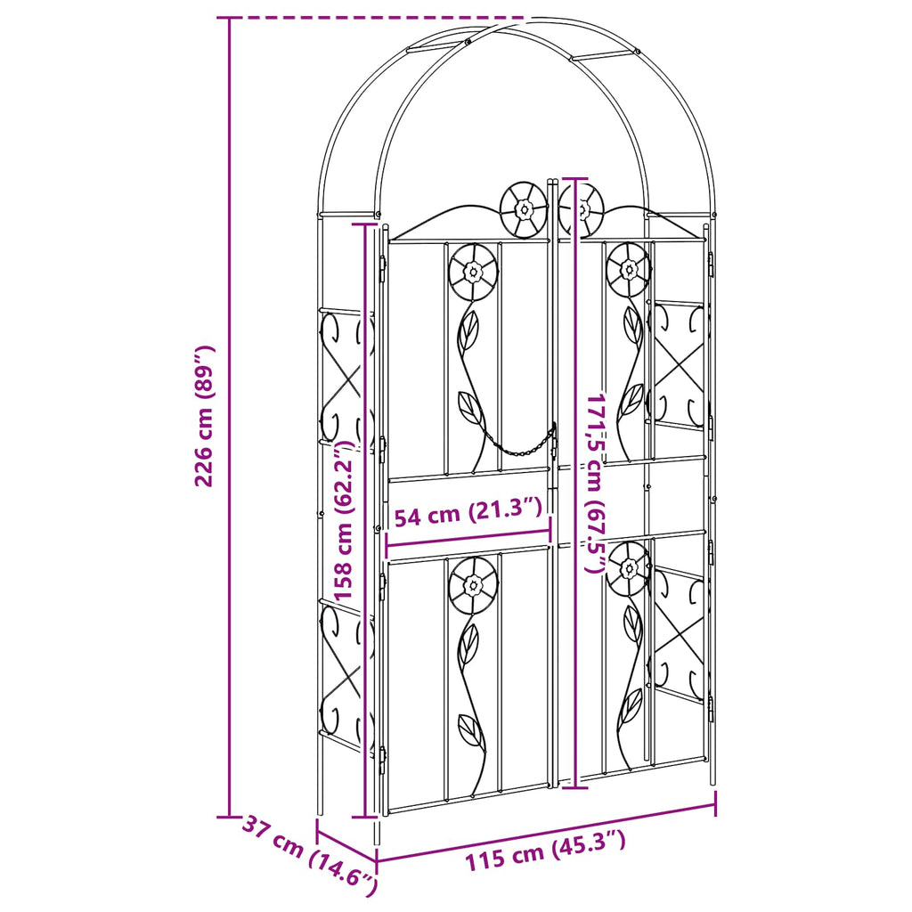 Arco de jardín Liso Negro 115 x 37 x 226 cm