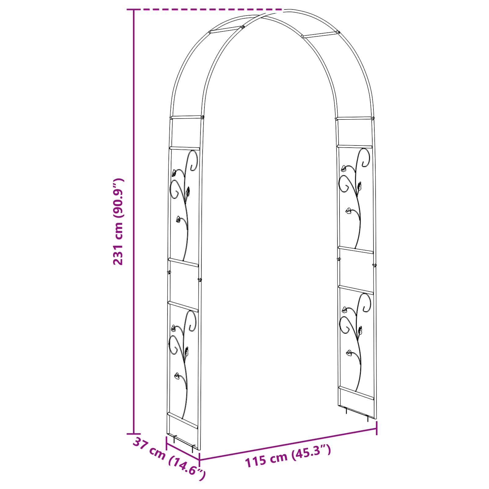 Arco de jardín Floral Negro 115 x 37 x 231 cm