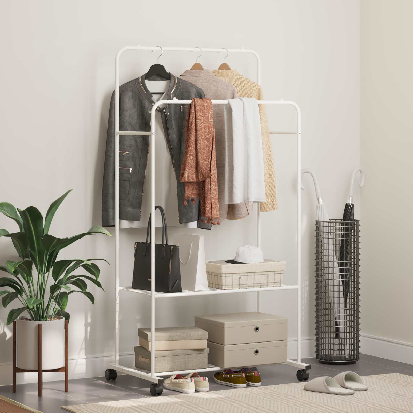 Perchero para ropa con estante con rueda 80 x 53 x 156 cm