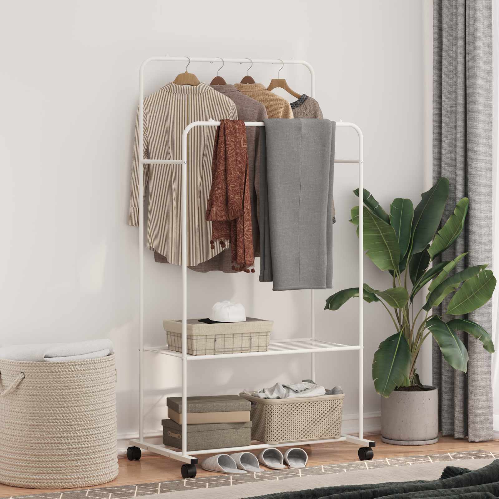 Perchero para ropa con estante con rueda 80 x 53 x 156 cm