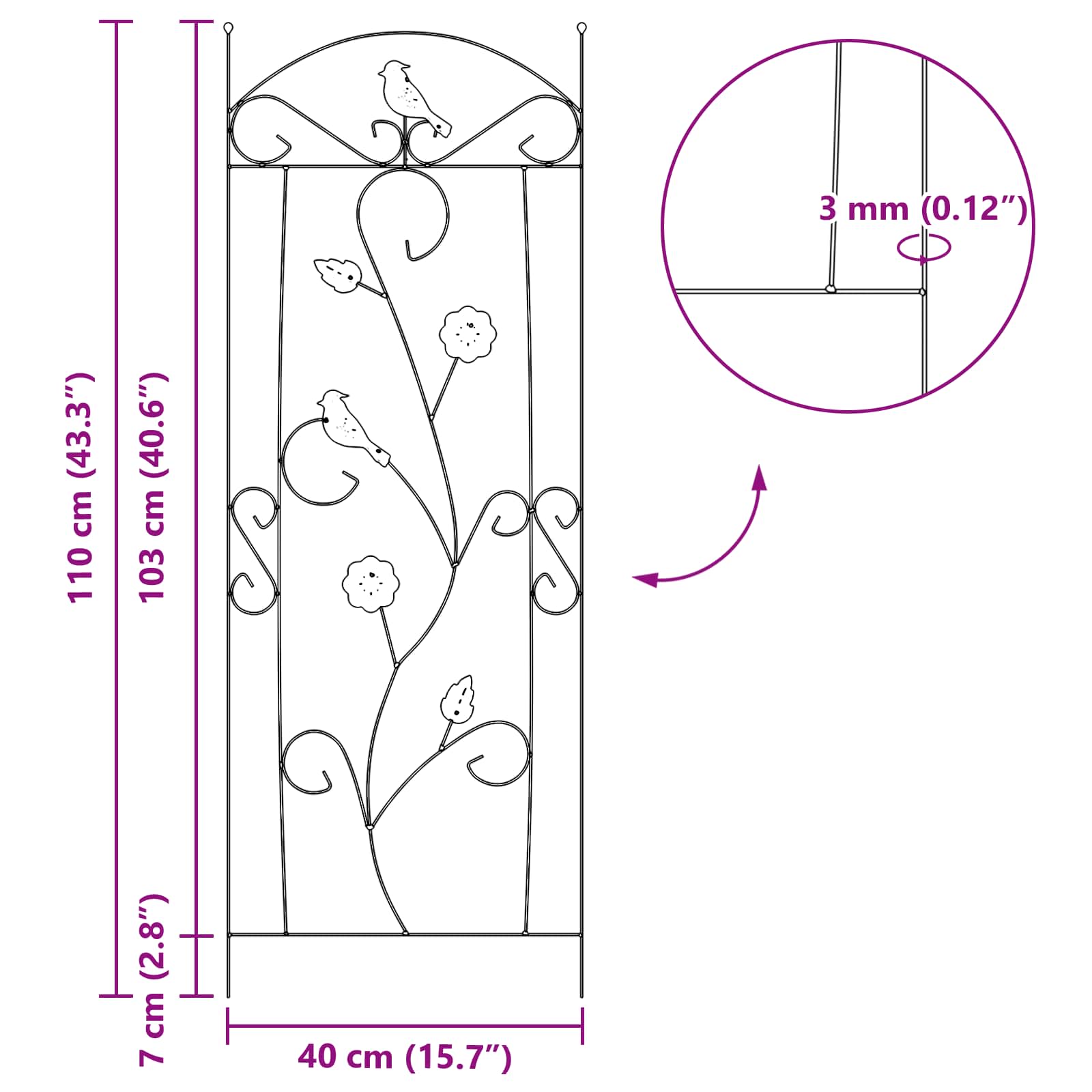 Valla de Jardín 3 pcs Negro 110 x 40 cm Acero