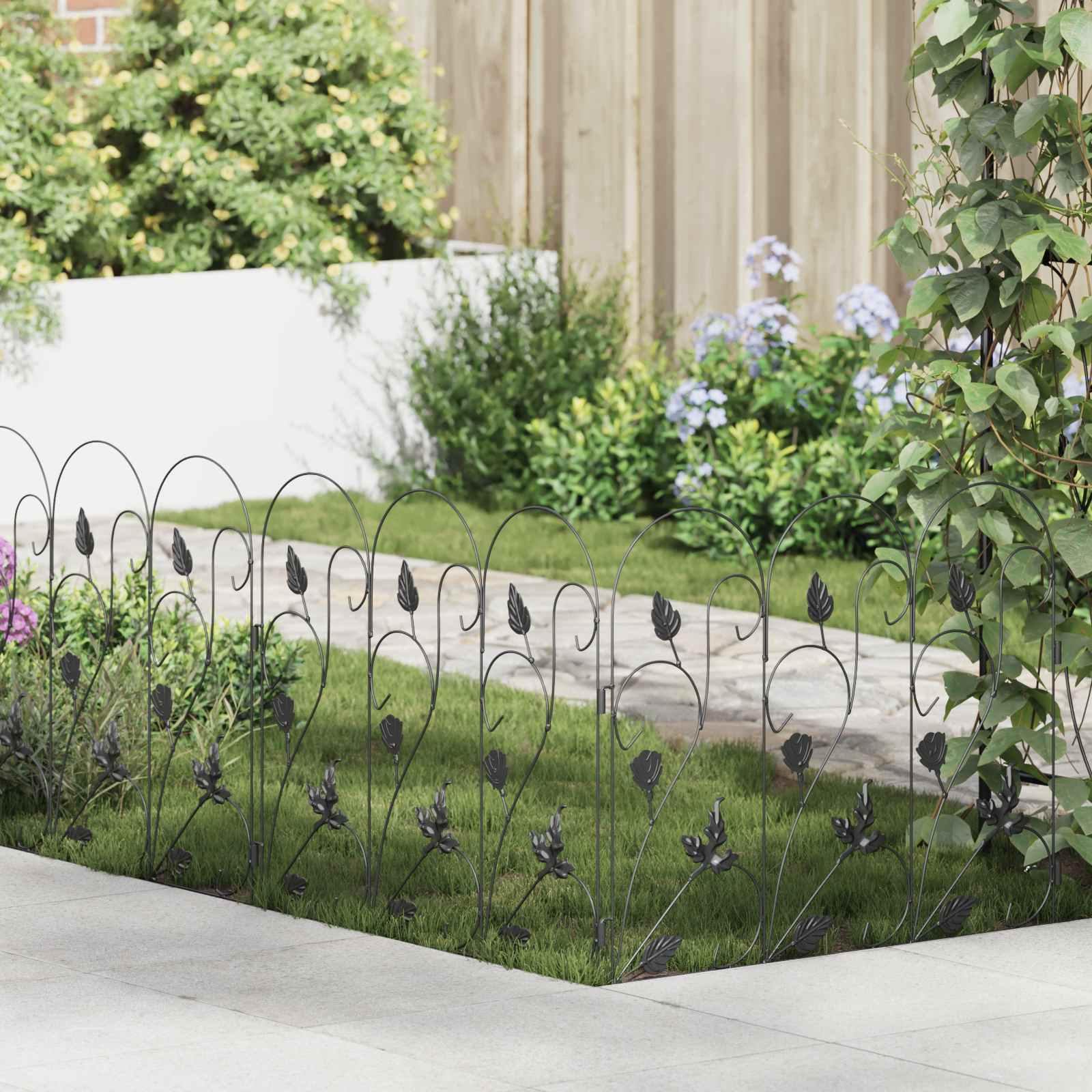 Valla de Jardín 5 pcs Negro Acero