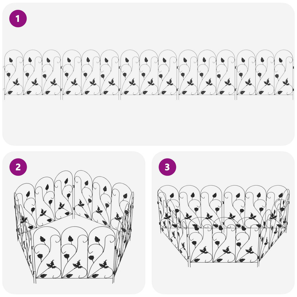 Valla de Jardín 5 pcs Negro Acero