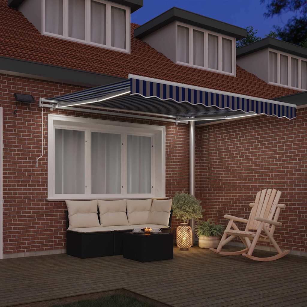 Toldo Retráctil Manual Azul y 350 x 250 cm Poliéster y Aluminio