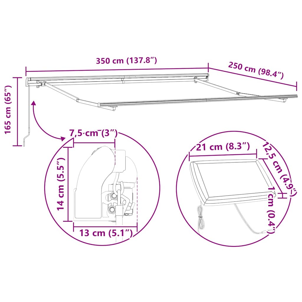 Toldo Retráctil Manual Azul y 350 x 250 cm Poliéster y Aluminio