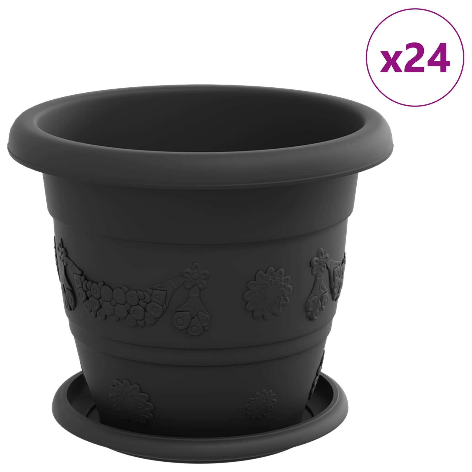 Macetas 24 pcs Negro Ø 22 x 18 cm Plástico