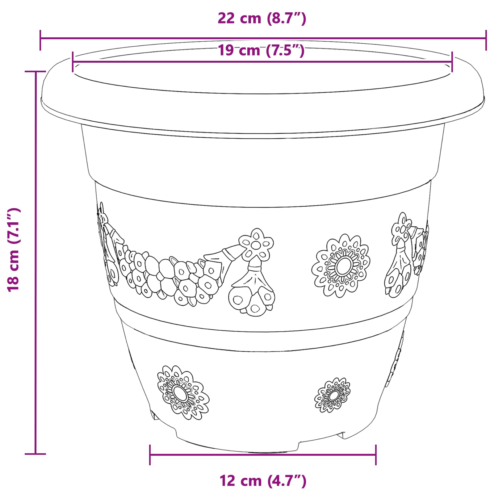 Macetas 24 pcs Negro Ø 22 x 18 cm Plástico