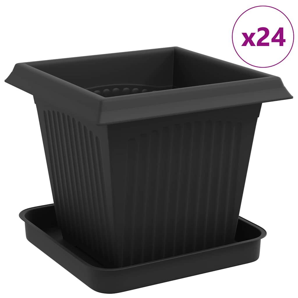 Macetas 24 pcs Negro 16 x 16 x 14 cm Plástico