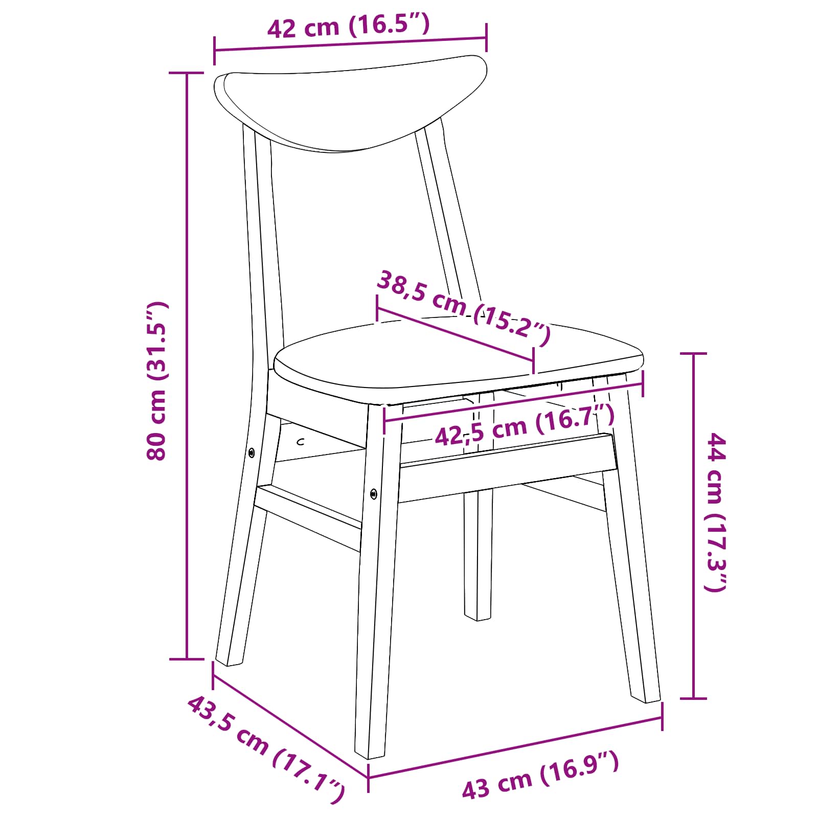 Sillas de comedor 2 pcs 42 x 47.5 x 81 cm