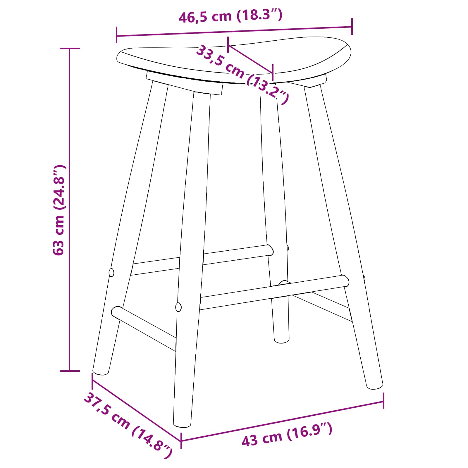 Sillas de comedor 2 pcs 46 x 37 x 63 cm Madera de Caucho Sólido