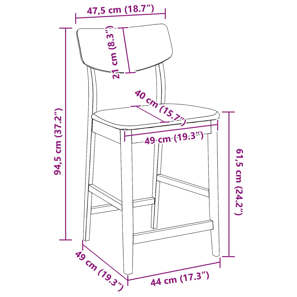 Sillas de comedor 2 pcs 48 x 49 x 95 cm Madera de Caucho Sólido