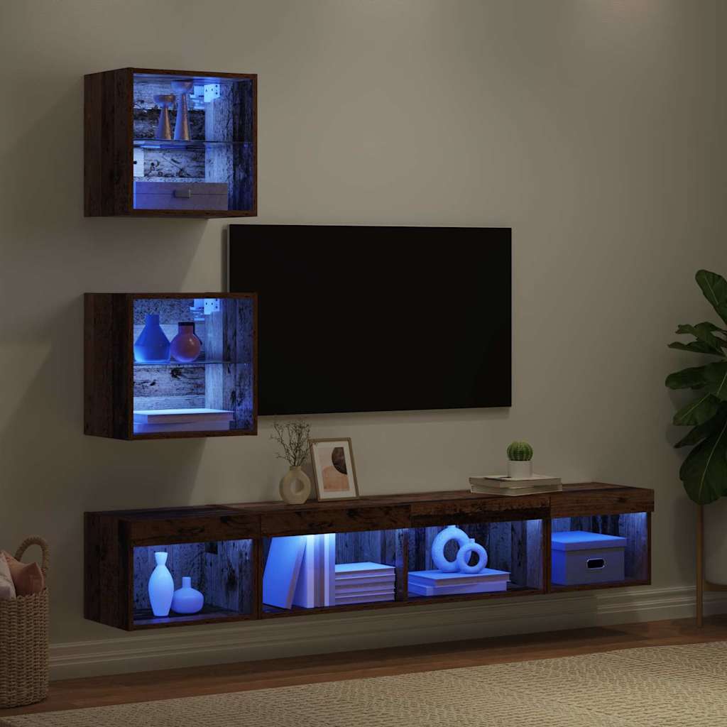 Unidades de TV de Pared con LED con LED 5 pcs Madera vieja
