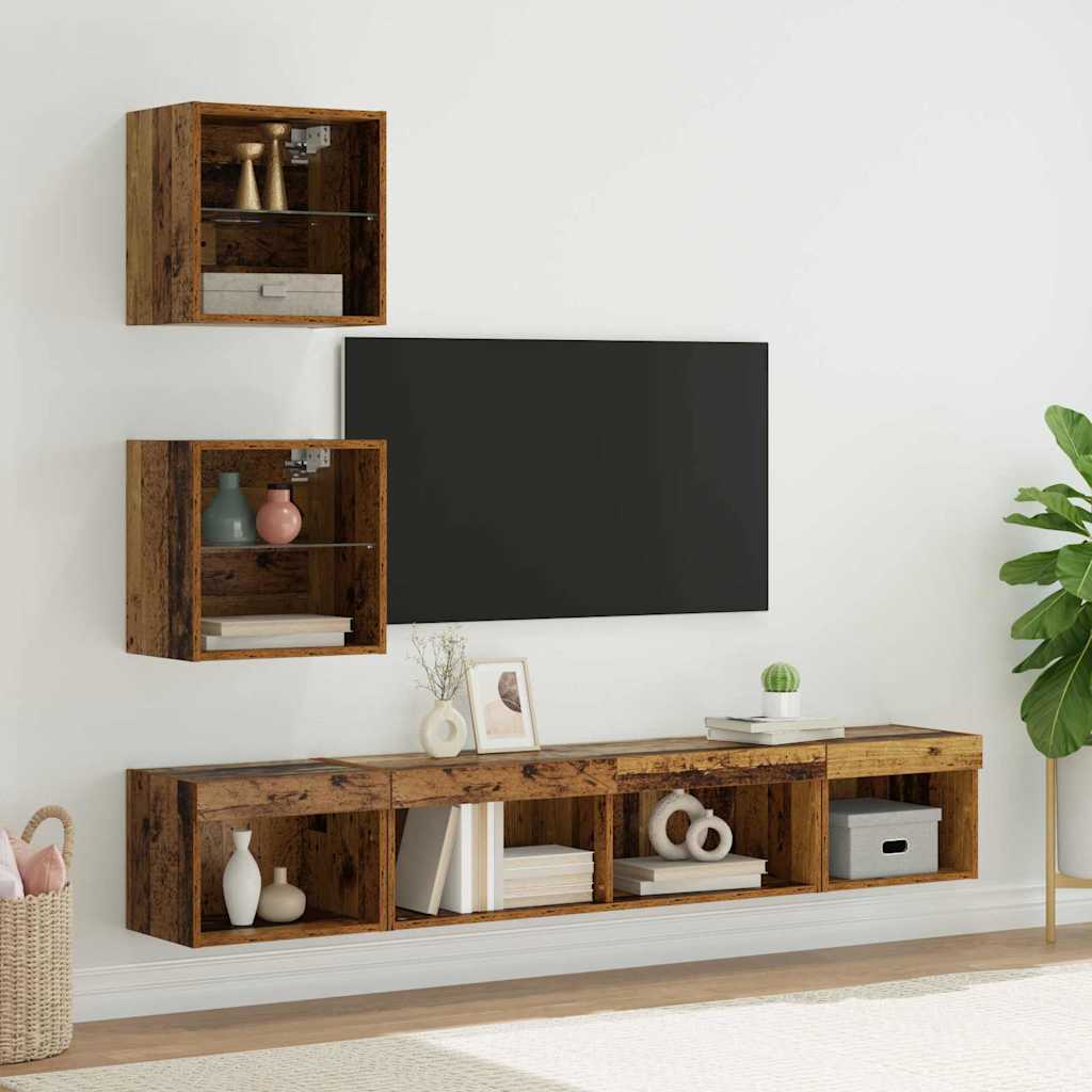Unidades de TV de Pared con LED con LED 5 pcs Madera vieja