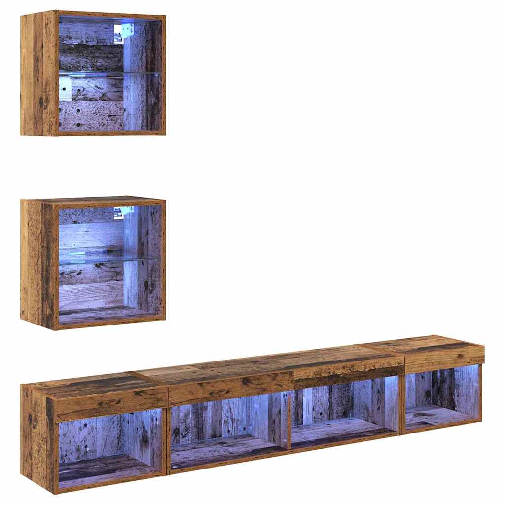 Unidades de TV de Pared con LED con LED 5 pcs Madera vieja