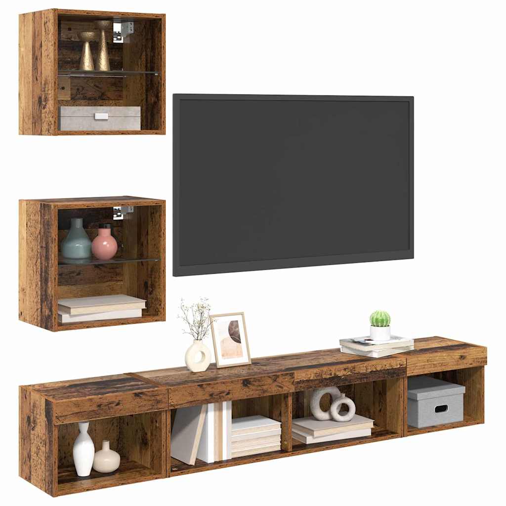 Unidades de TV de Pared con LED con LED 5 pcs Madera vieja