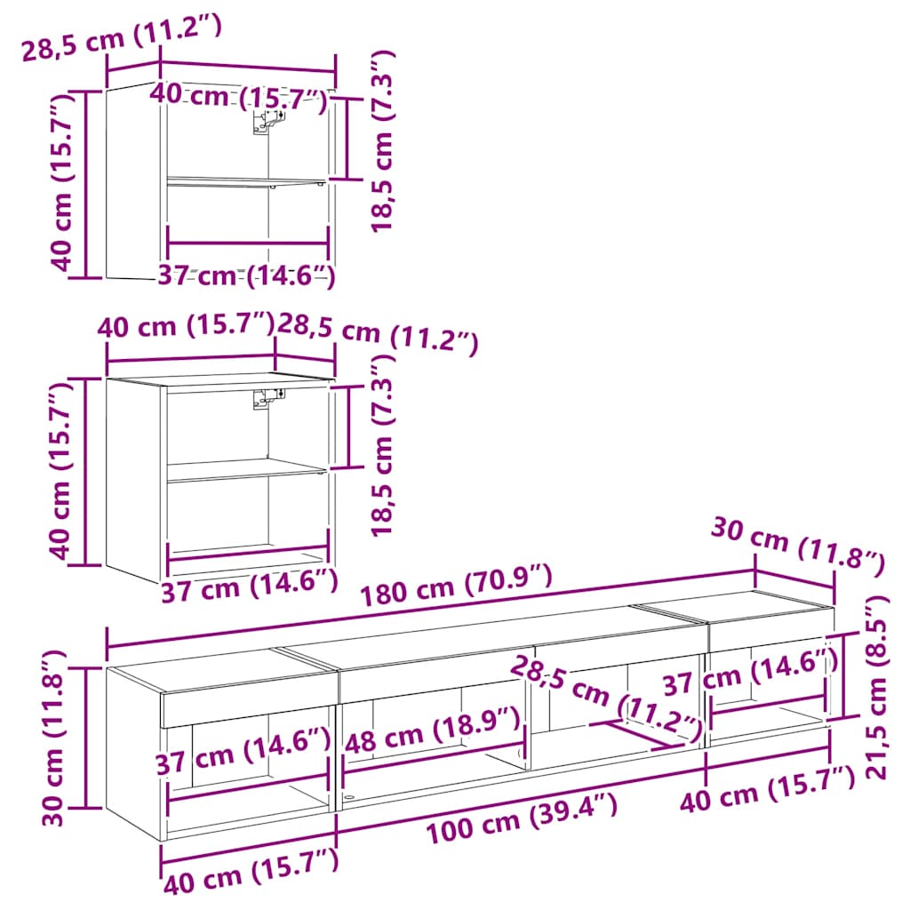 Unidades de TV de Pared con LED con LED 5 pcs Madera vieja