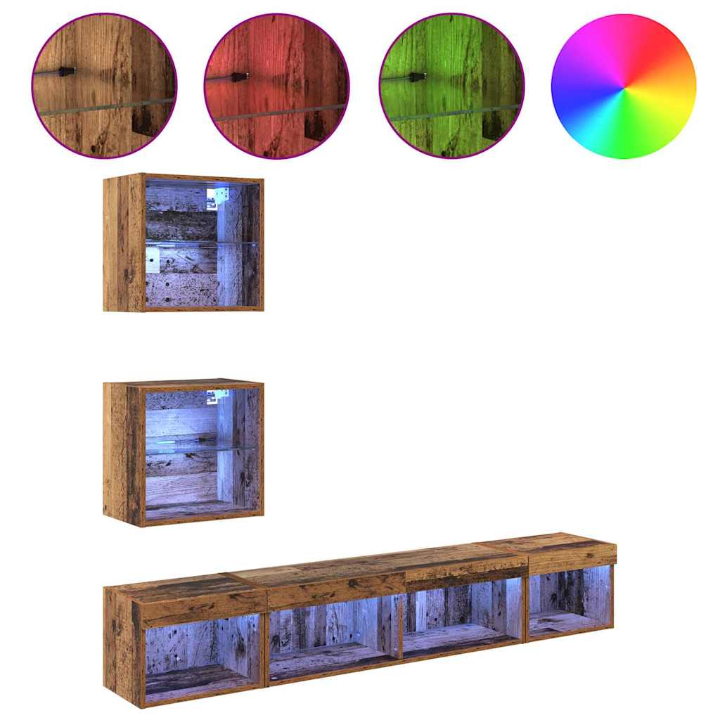 Unidades de TV de Pared con LED con LED 5 pcs Madera vieja