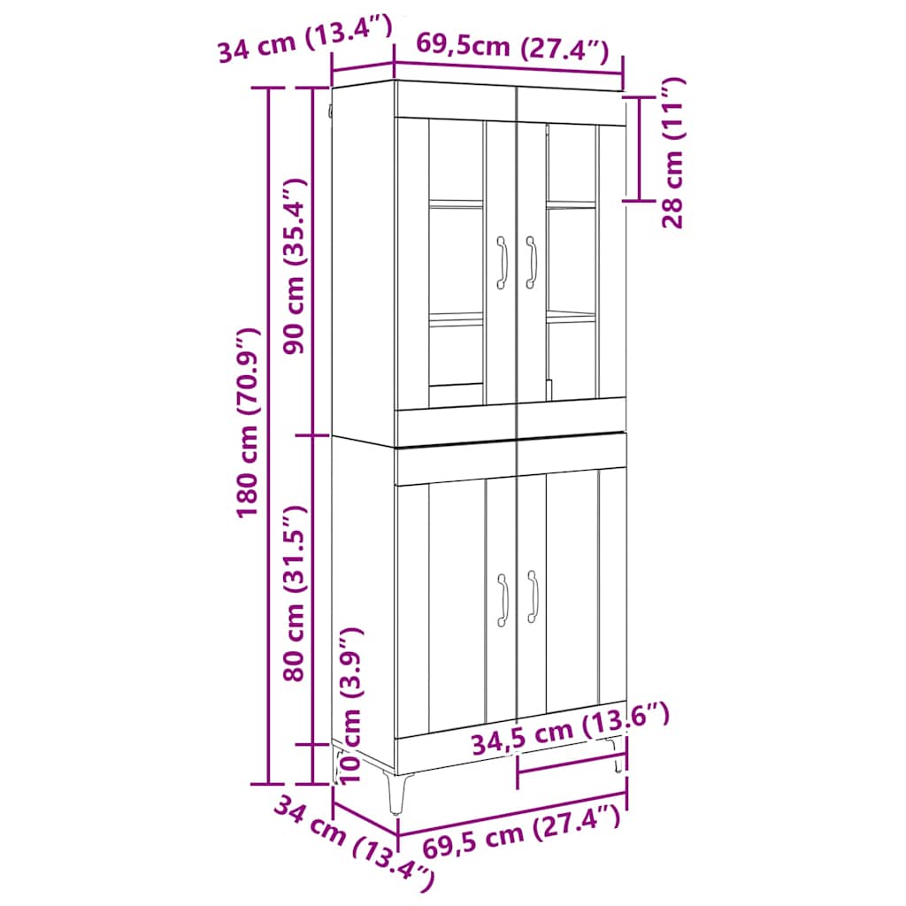 Aparador alto Madera envejecida 69,5 x 34 x 180 cm