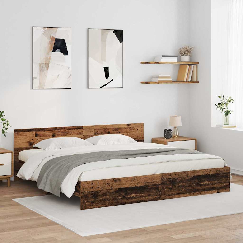 Bed Frame with Headboard Old Wood 100 x 200 cm
